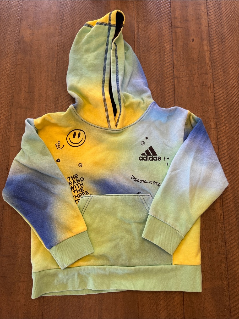 adidas Kids Tie-Dye Hoodie Sweatshirt - Yellow, Green & Blue